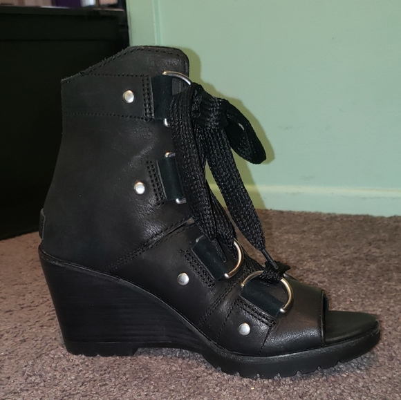 Sorel After Hours leather lace up open toe bootie - Picture 2 of 4